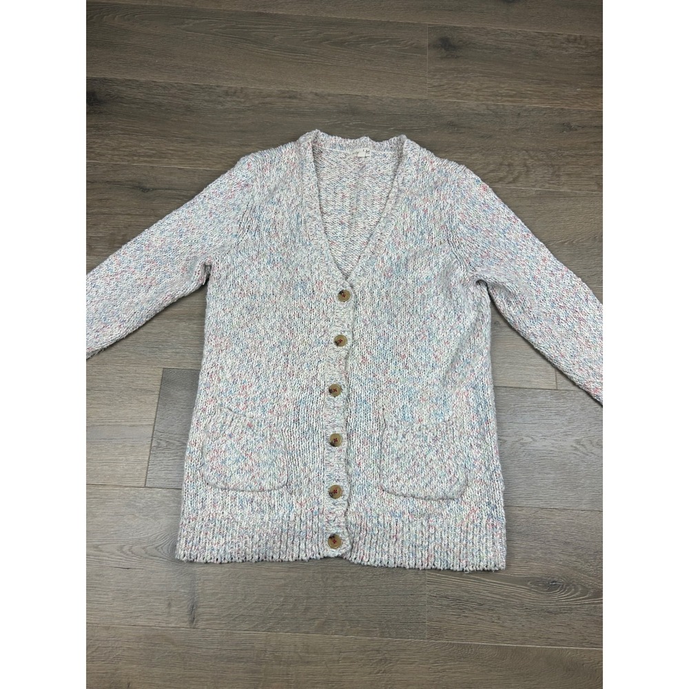 Maison Jules Womens Large Cardigan Sweater Multicolor Confetti Knit Button Front